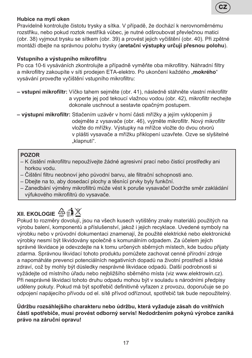 ETA Mariner bez exteronu User Manual | Page 17 / 100