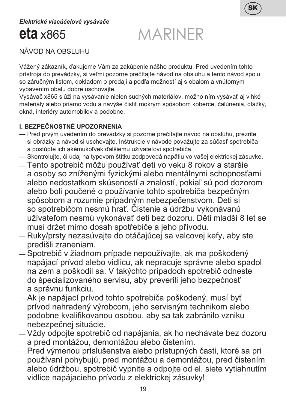 X865 | ETA Mariner bez exteronu User Manual | Page 19 / 100