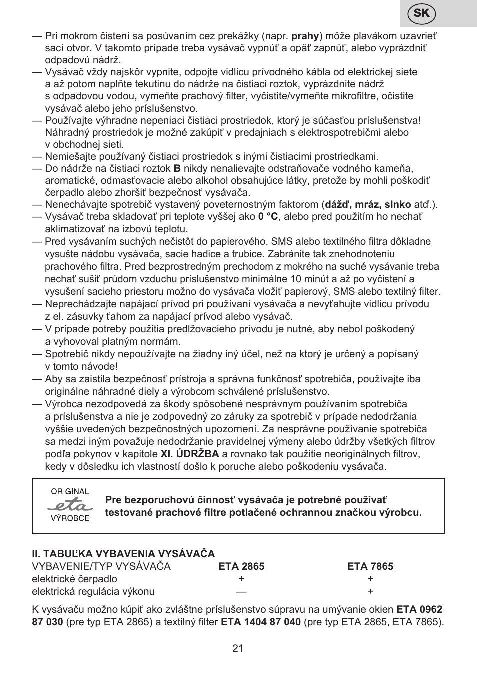 ETA Mariner bez exteronu User Manual | Page 21 / 100