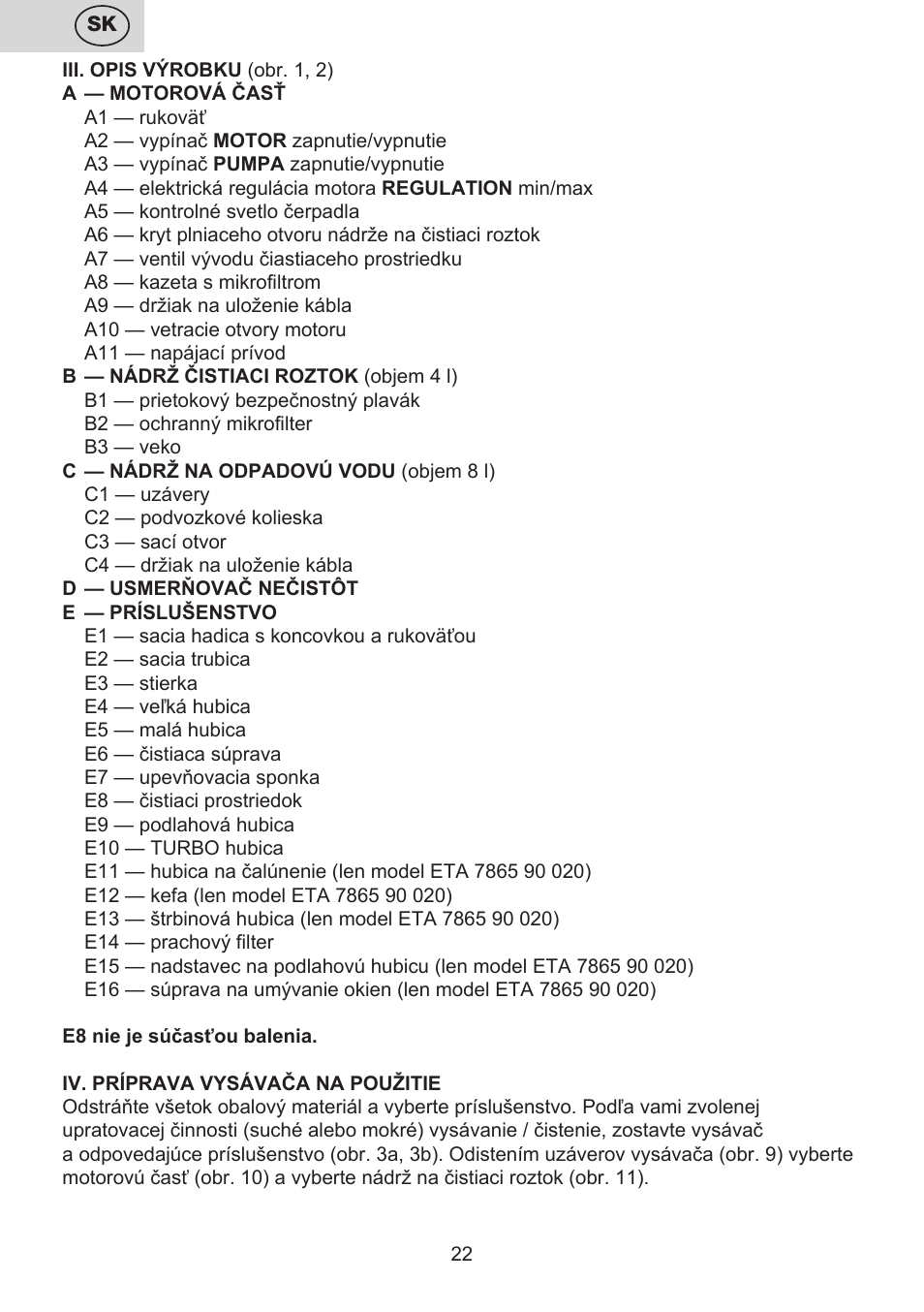 ETA Mariner bez exteronu User Manual | Page 22 / 100