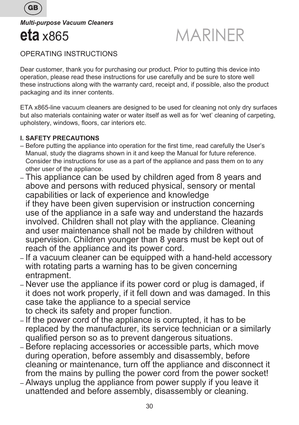 X865 | ETA Mariner bez exteronu User Manual | Page 30 / 100