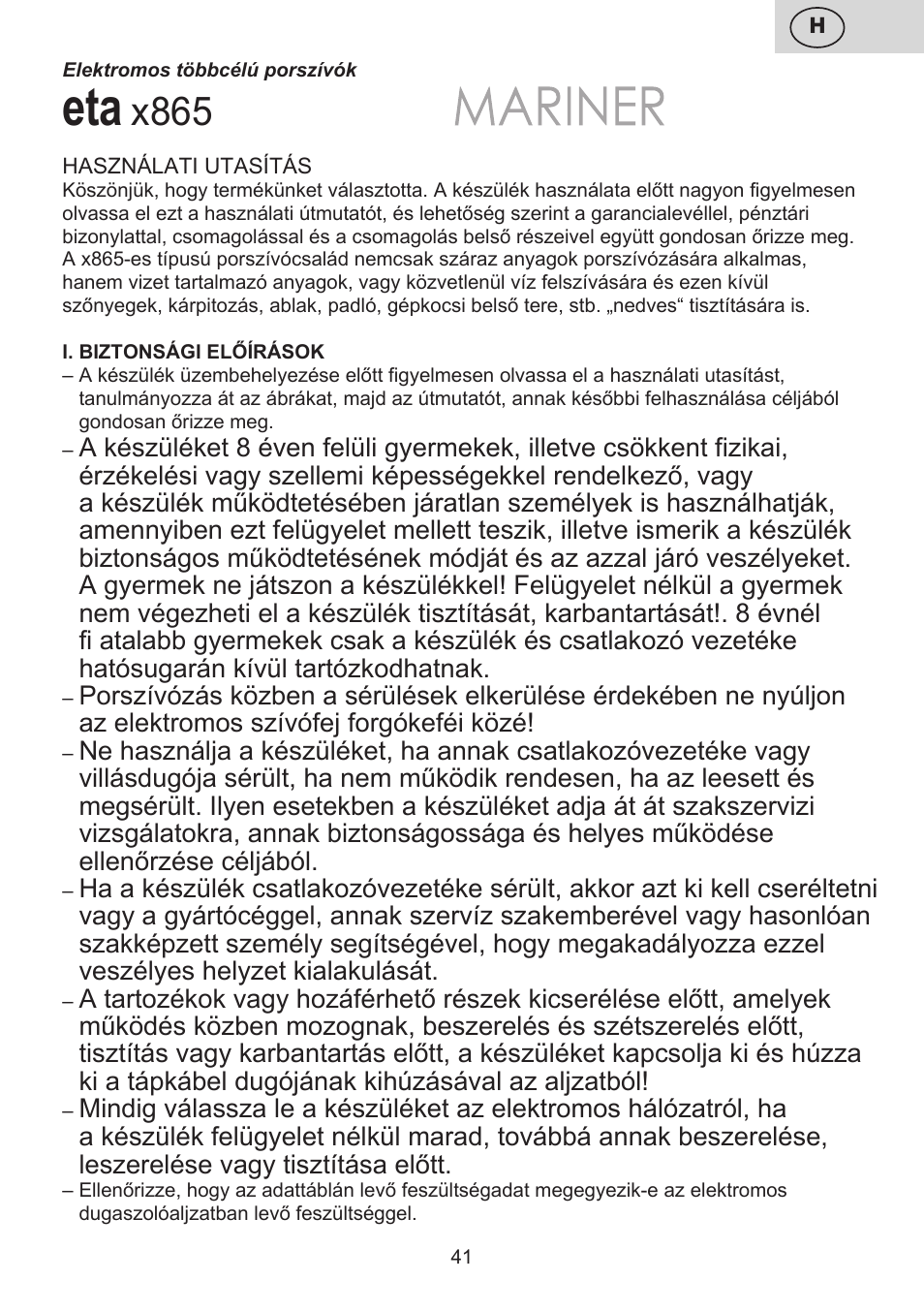 X865 | ETA Mariner bez exteronu User Manual | Page 41 / 100
