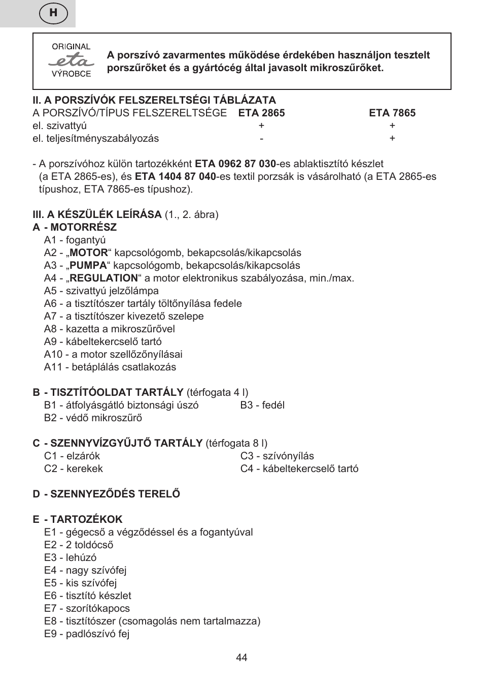 ETA Mariner bez exteronu User Manual | Page 44 / 100