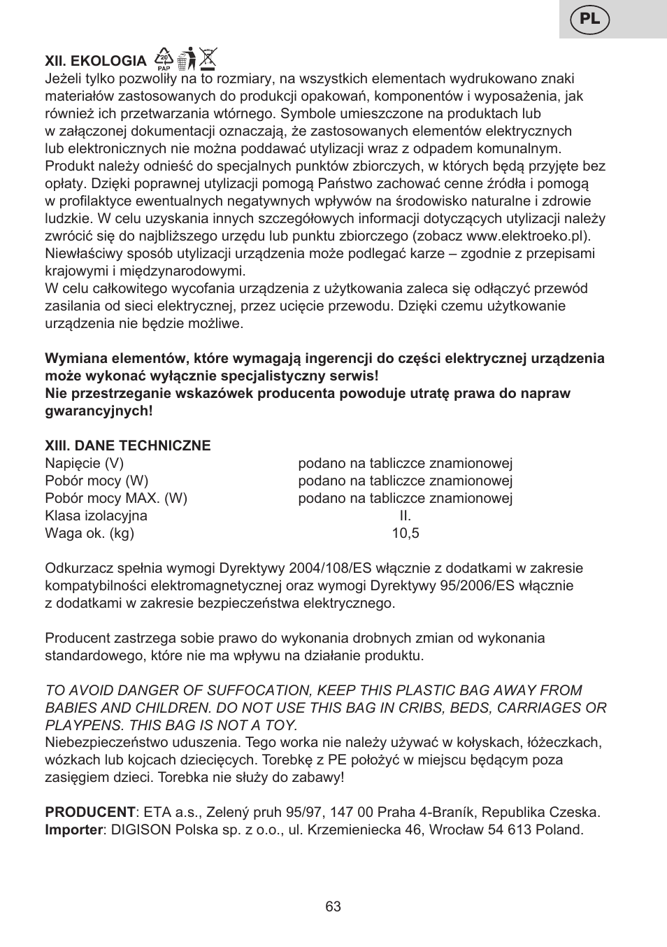 ETA Mariner bez exteronu User Manual | Page 63 / 100