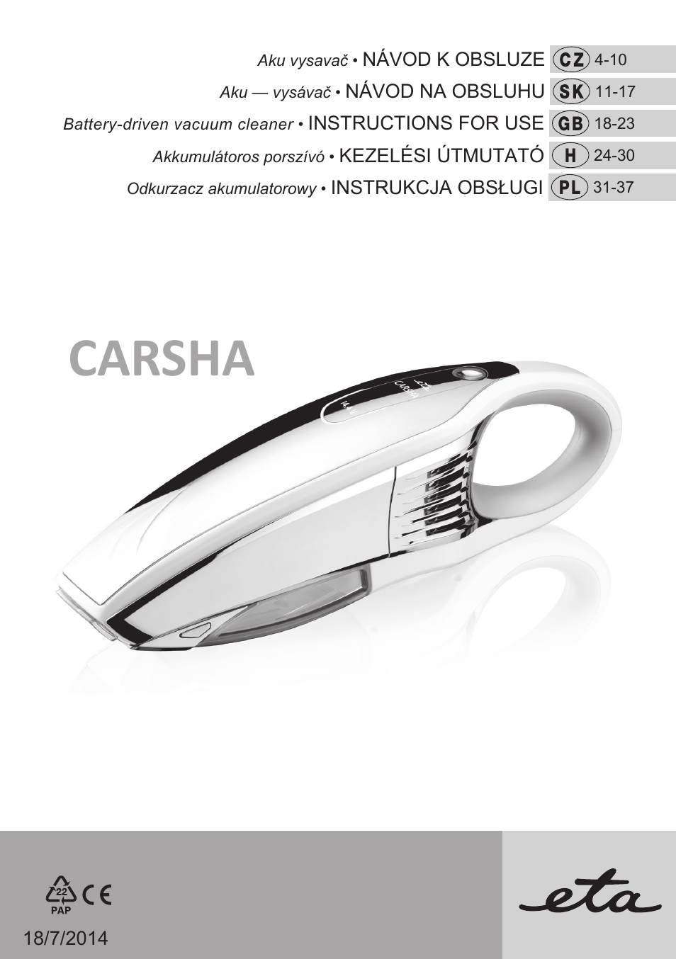 ETA Carsha User Manual | 40 pages