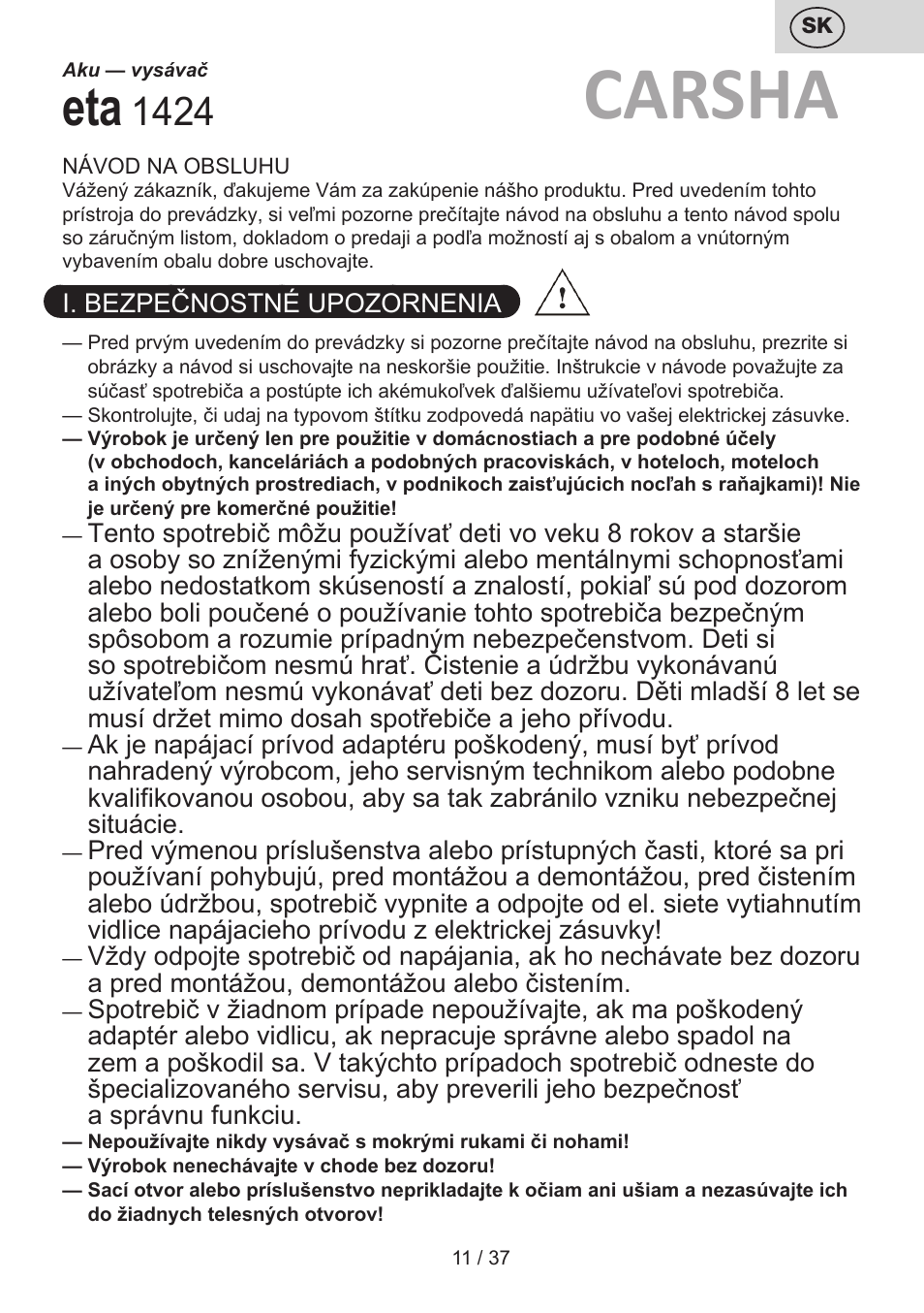 Carsha | ETA Carsha User Manual | Page 11 / 40