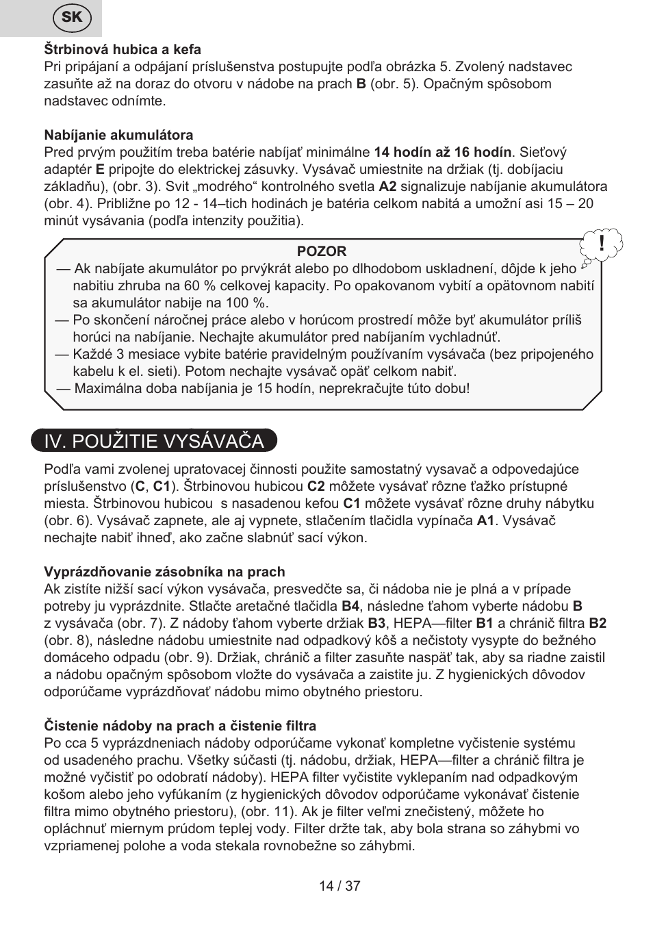 Iv. použitie vysávača | ETA Carsha User Manual | Page 14 / 40