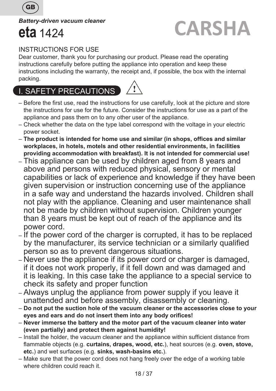 Carsha | ETA Carsha User Manual | Page 18 / 40