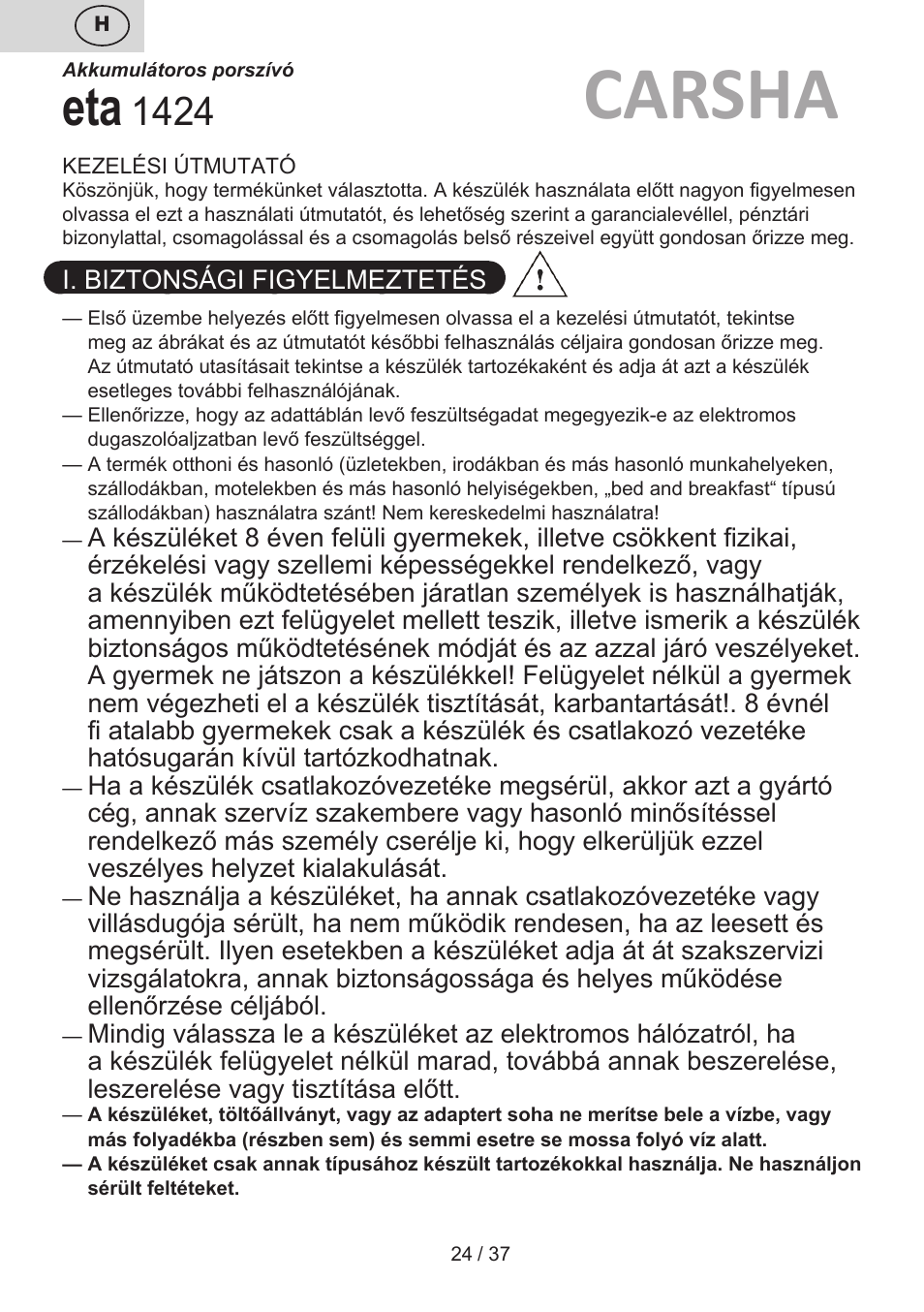 Carsha | ETA Carsha User Manual | Page 24 / 40