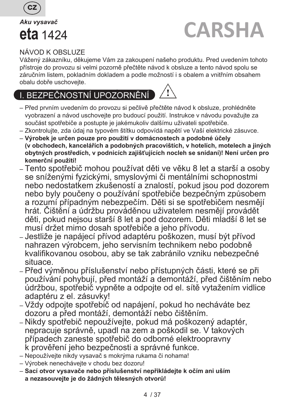 Carsha | ETA Carsha User Manual | Page 4 / 40