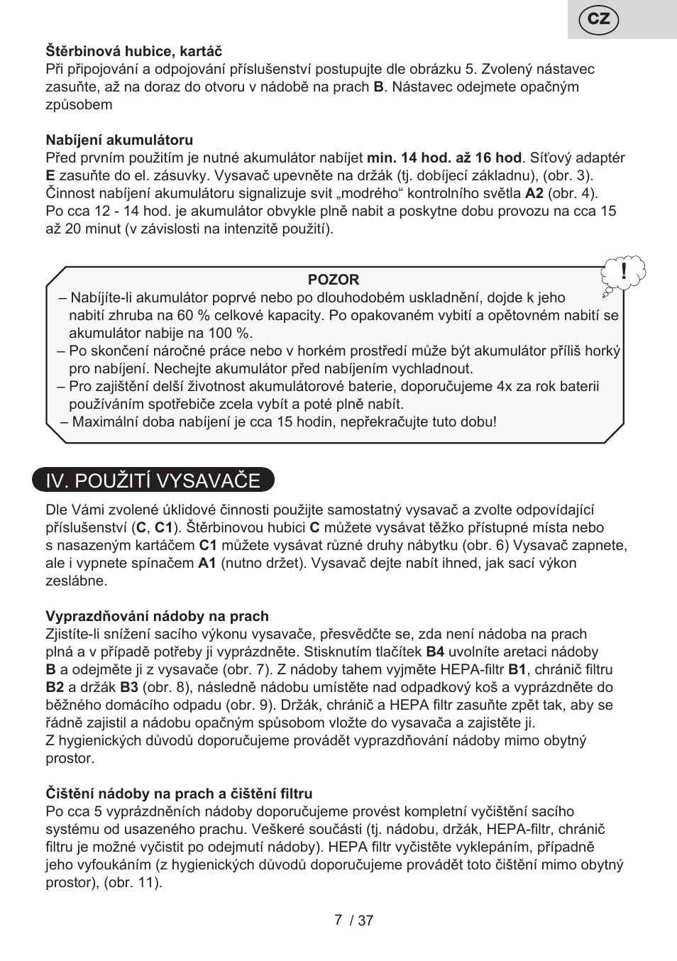 Iv. použití vysavače | ETA Carsha User Manual | Page 7 / 40