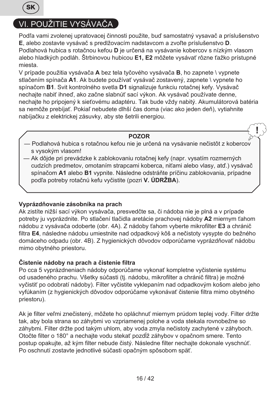 Vi. použitie vysávača | ETA Elance User Manual | Page 16 / 44