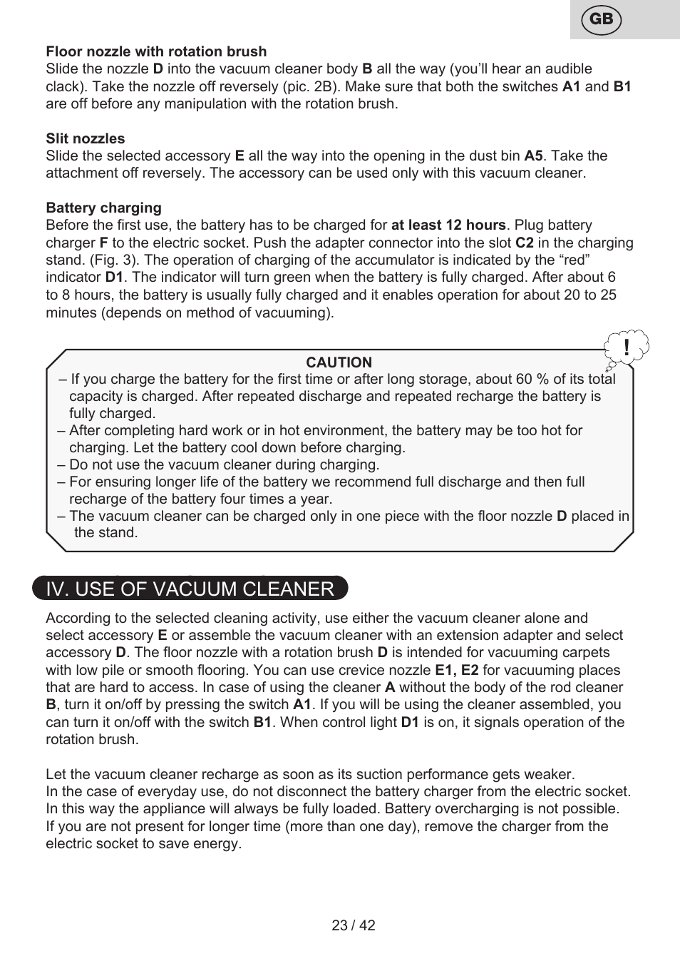 Iv. use of vacuum cleaner | ETA Elance User Manual | Page 23 / 44