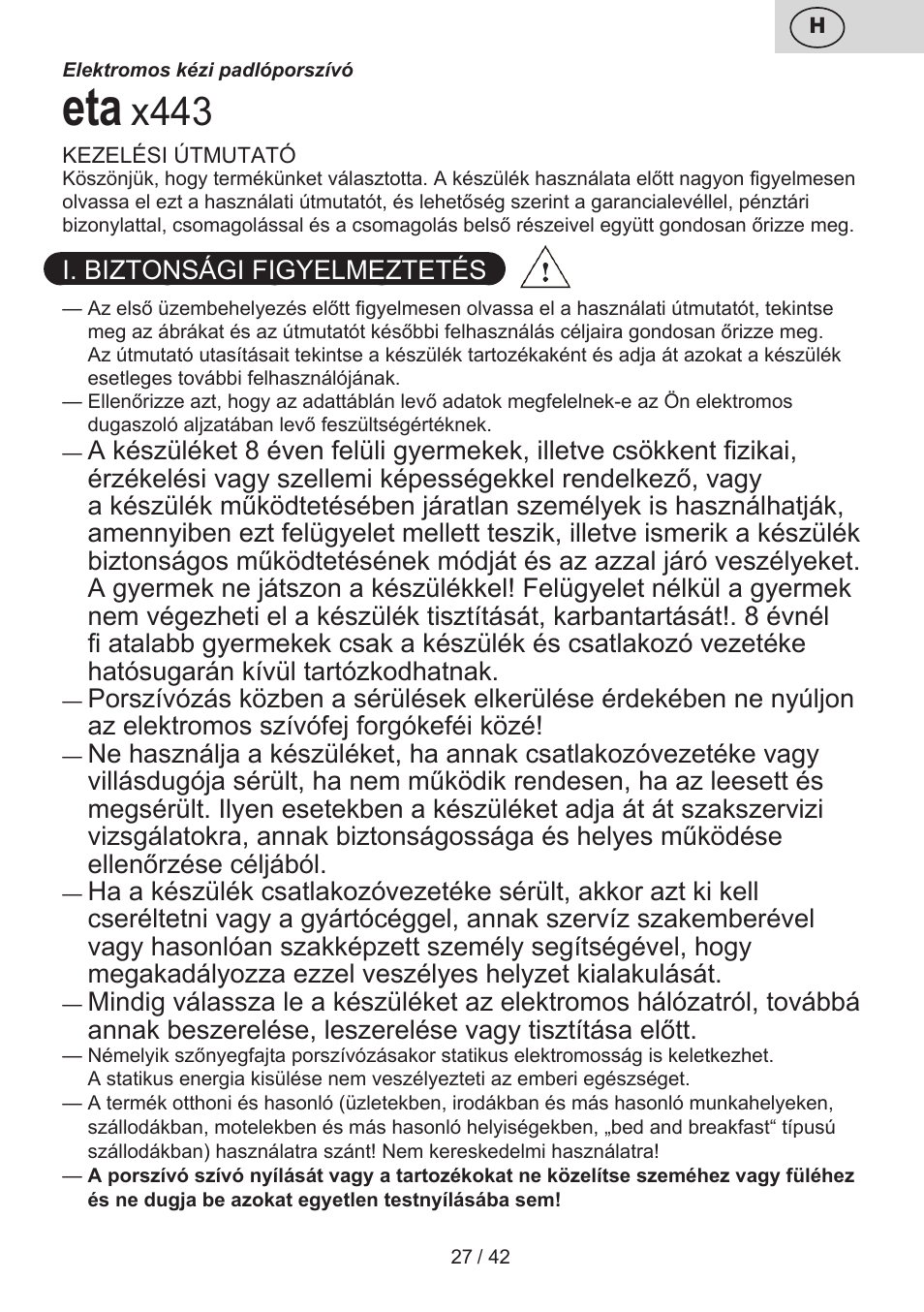 X443 | ETA Elance User Manual | Page 27 / 44
