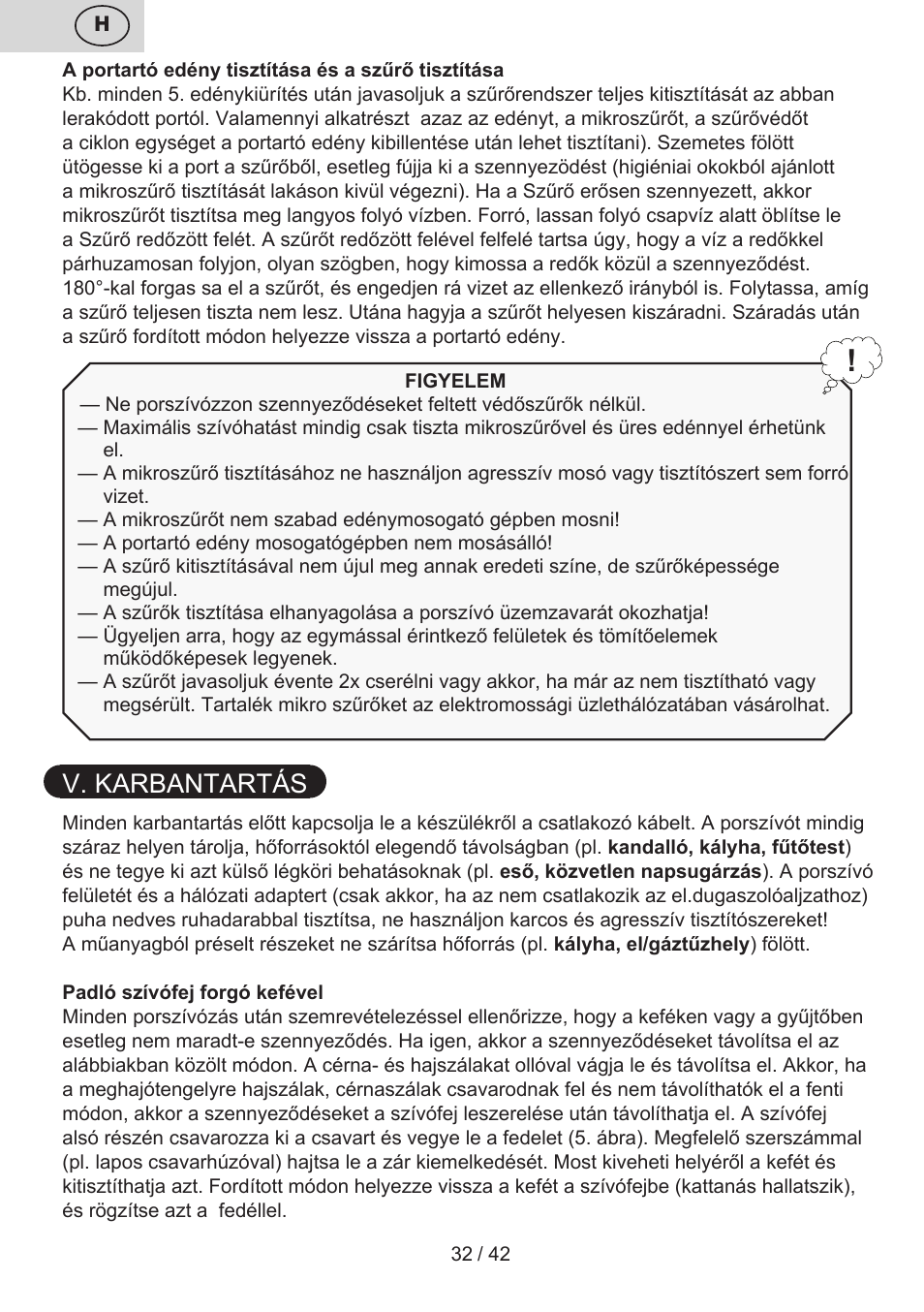 V. karbantartás | ETA Elance User Manual | Page 32 / 44