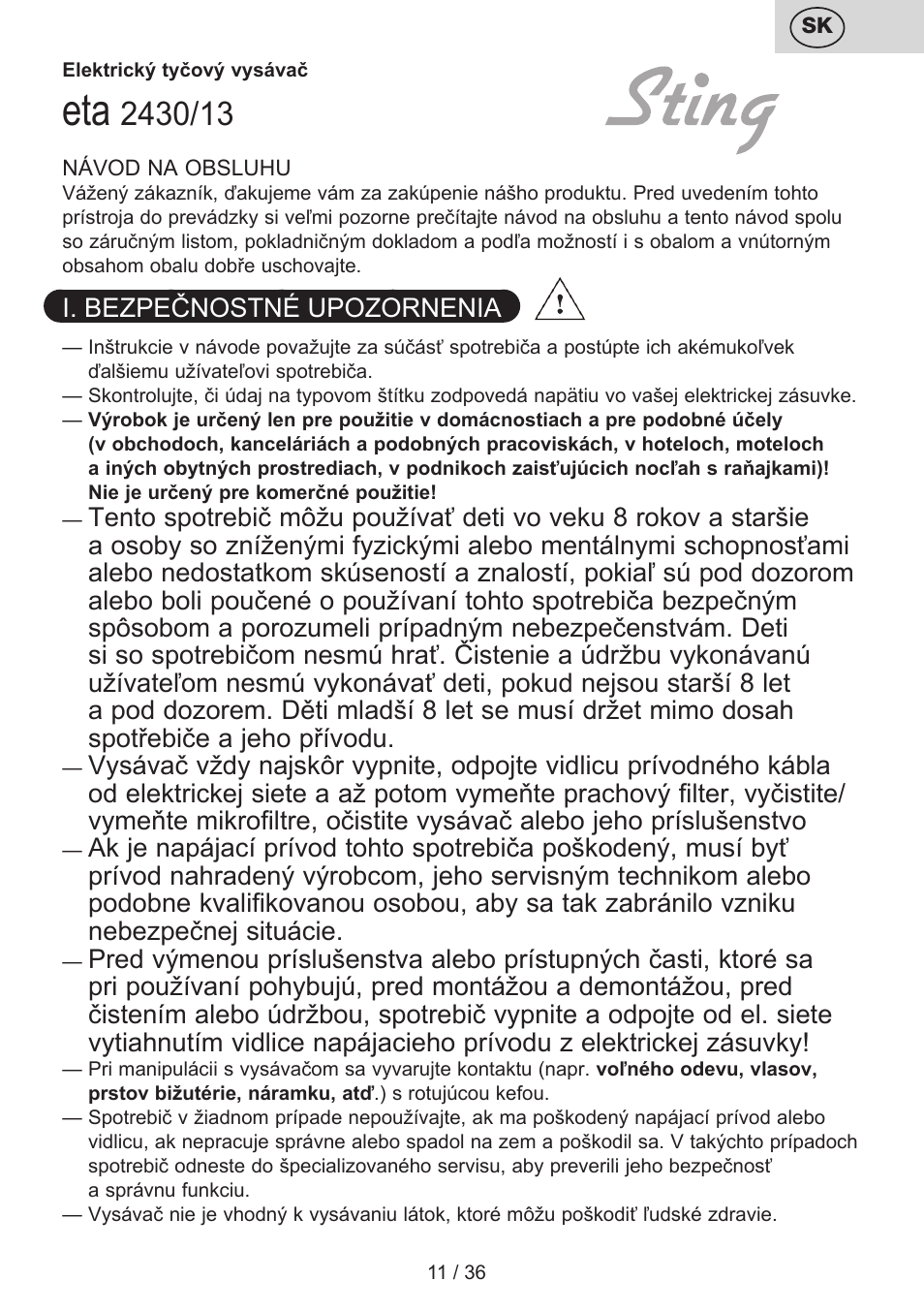 ETA Sting User Manual | Page 11 / 40