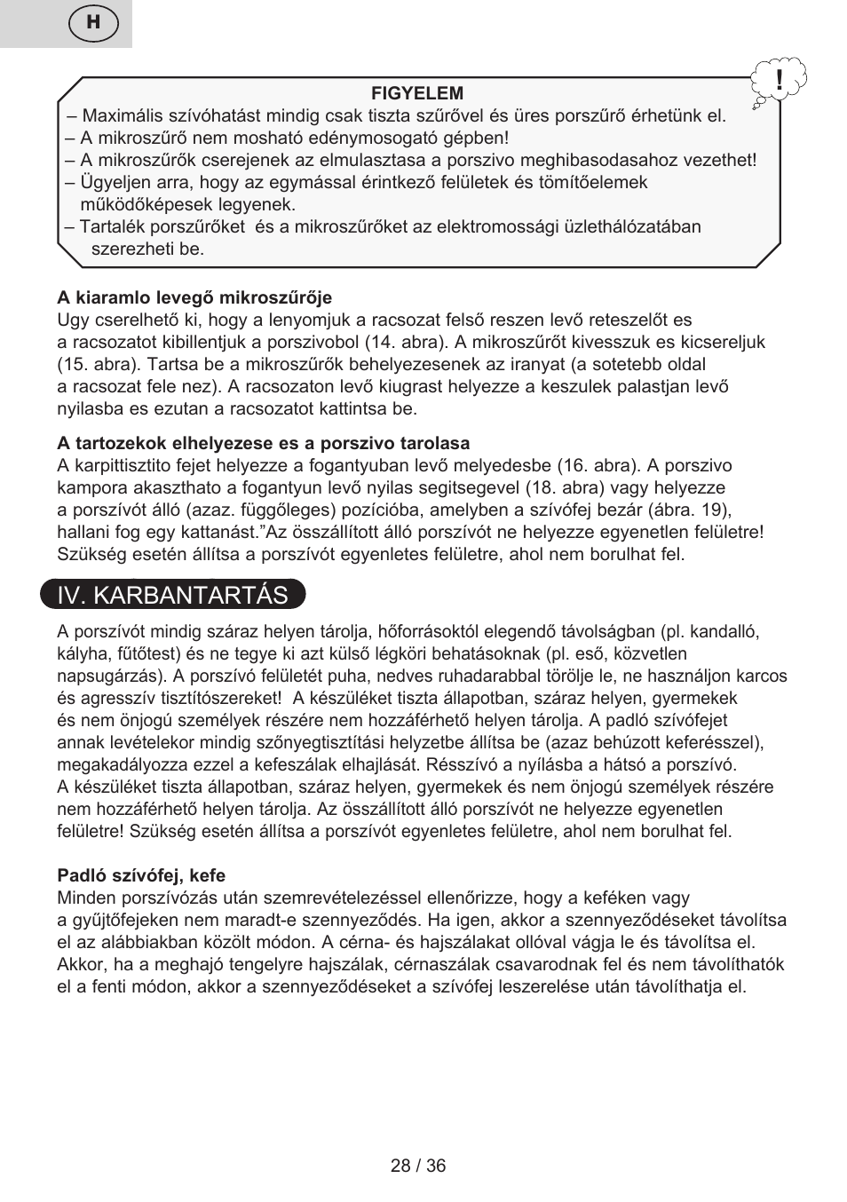 Iv. karbantartás | ETA Sting User Manual | Page 28 / 40