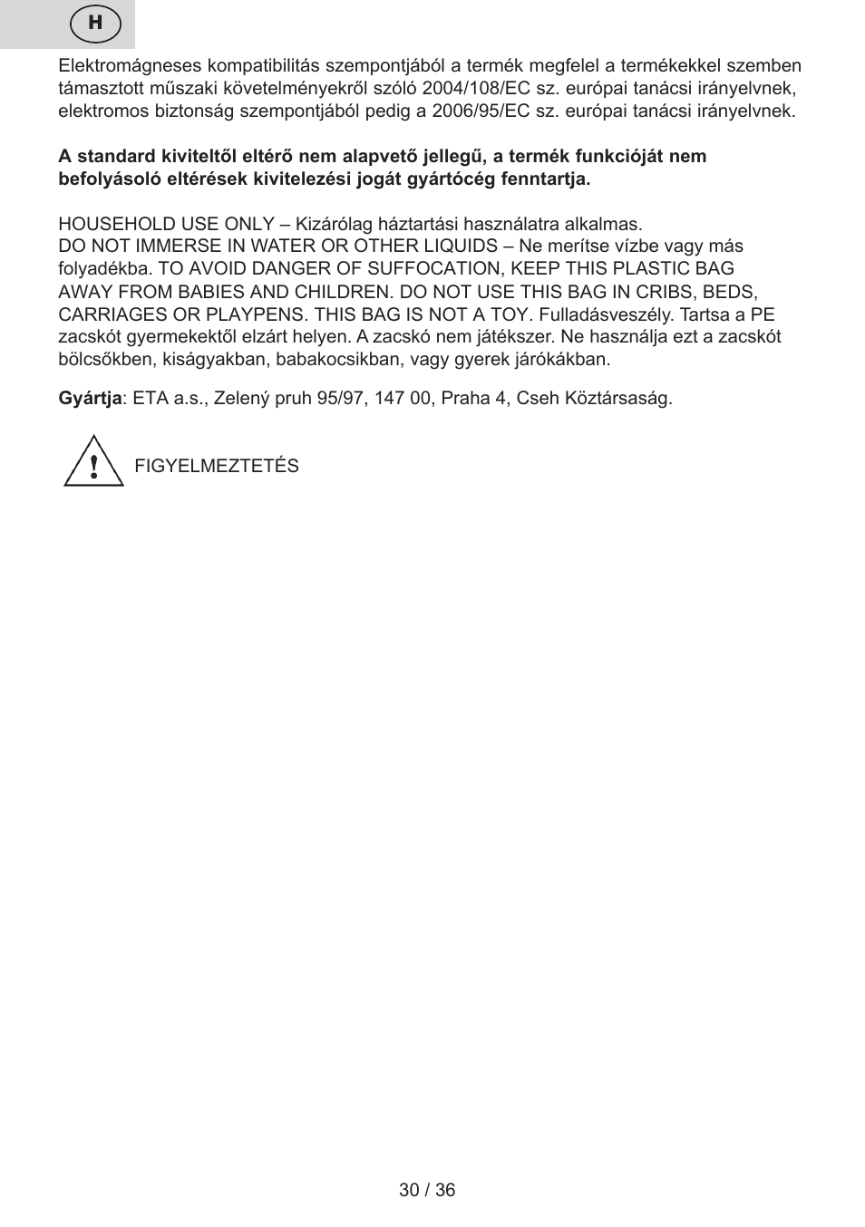 ETA Sting User Manual | Page 30 / 40