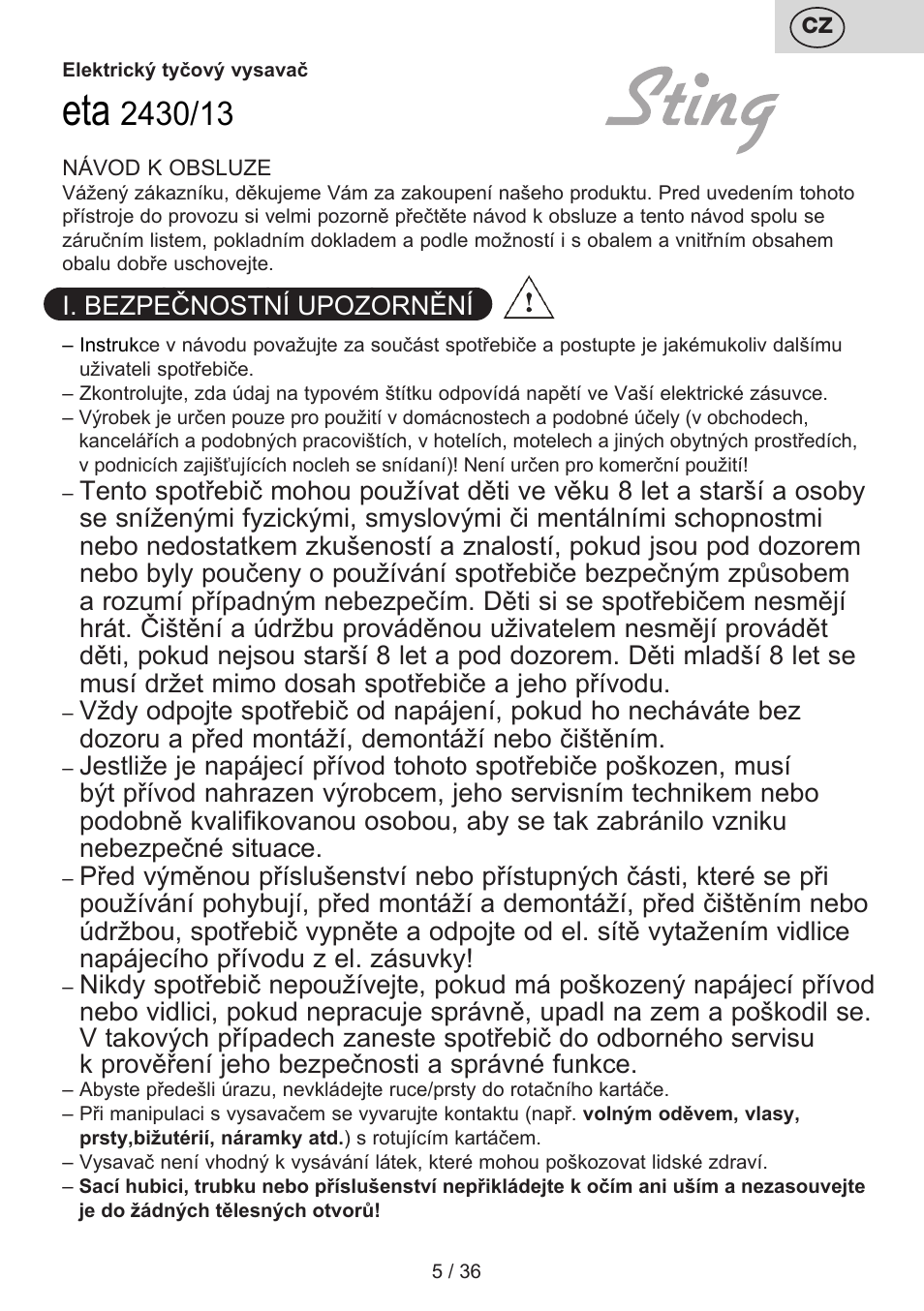ETA Sting User Manual | Page 5 / 40