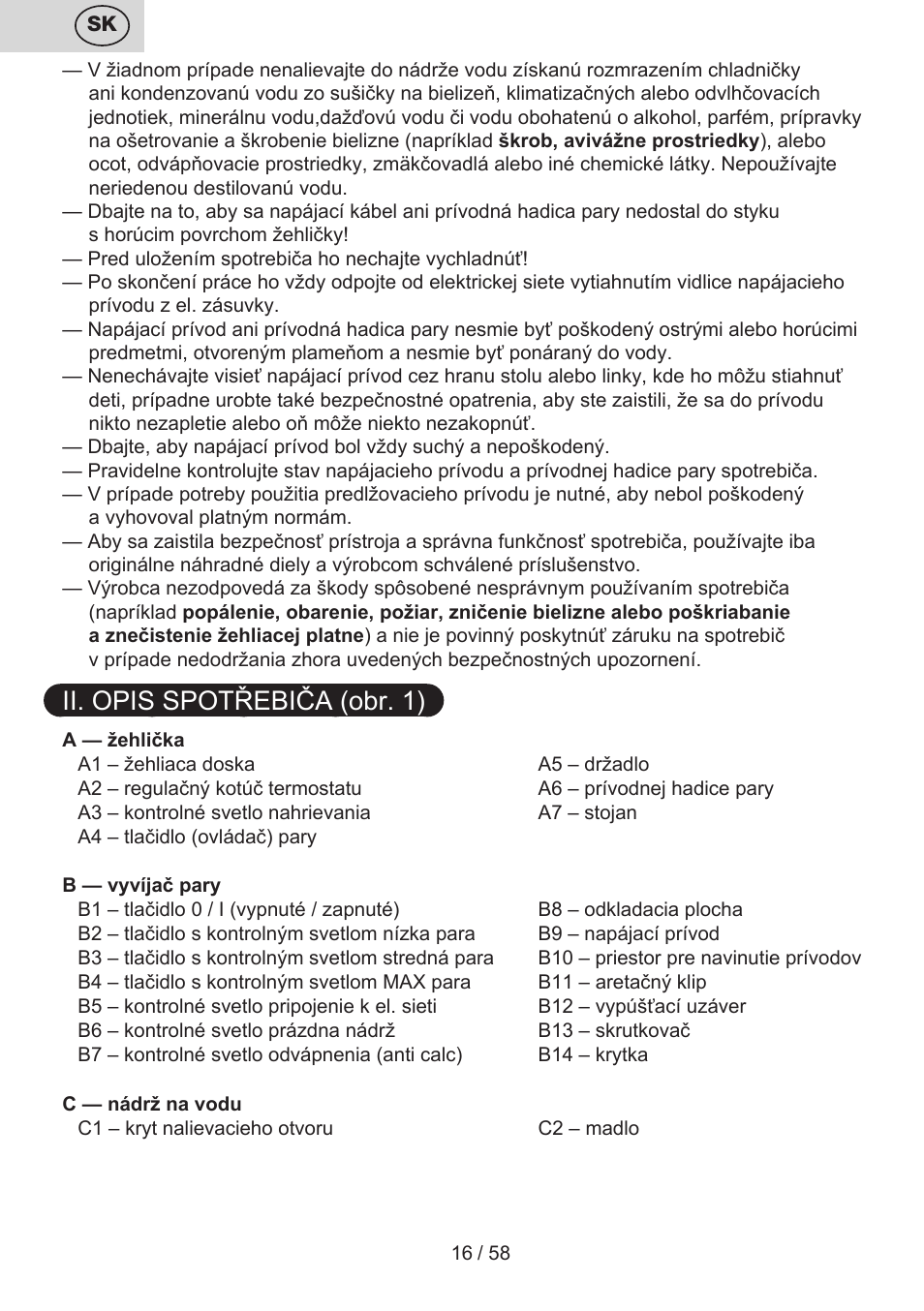 Ii. opis spotřebiča (obr. 1) | ETA Tonale User Manual | Page 16 / 60