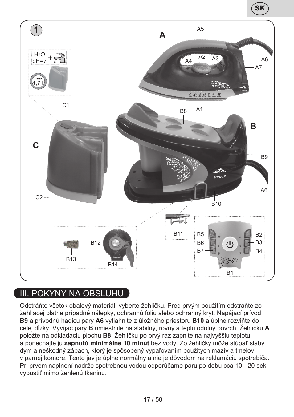 1a b c, Iii. pokyny na obsluhu | ETA Tonale User Manual | Page 17 / 60