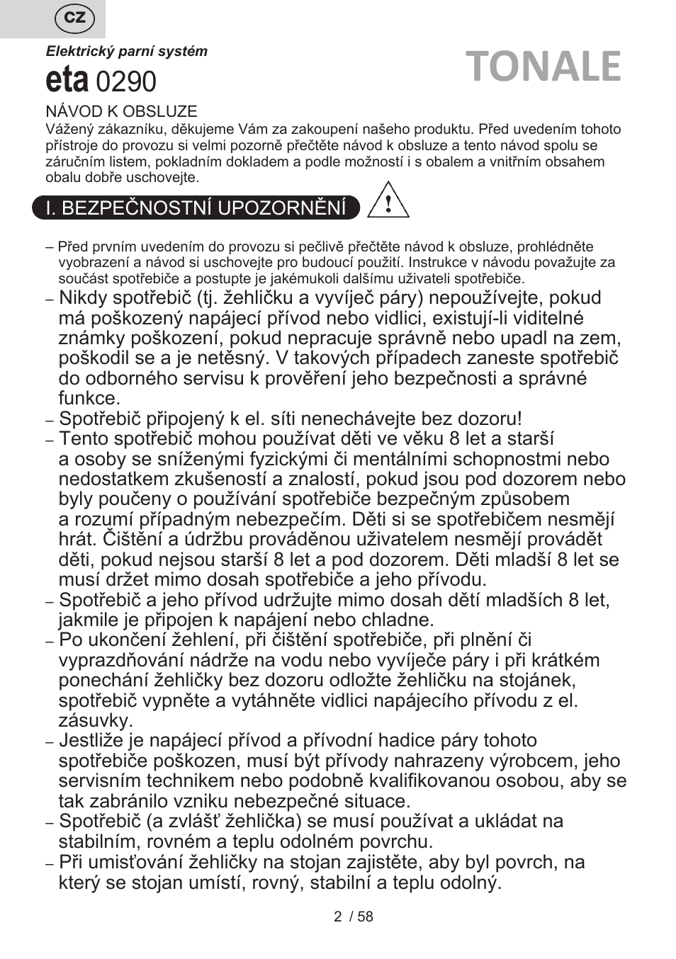 Tonale | ETA Tonale User Manual | Page 2 / 60