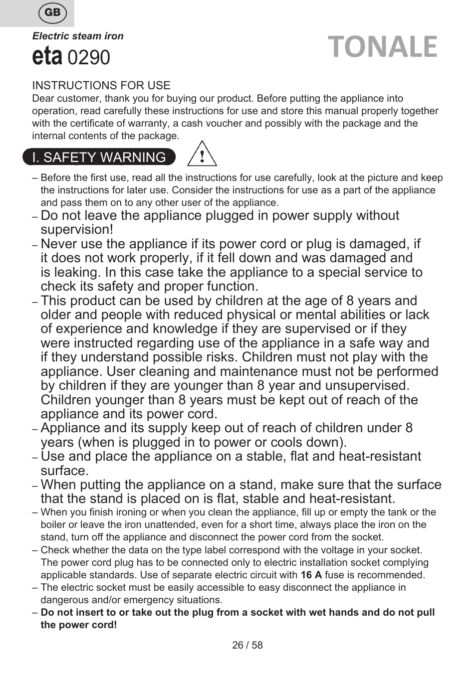 Tonale | ETA Tonale User Manual | Page 26 / 60