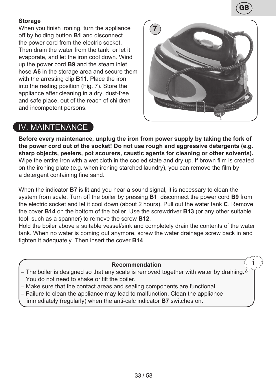 Iv. maintenance | ETA Tonale User Manual | Page 33 / 60