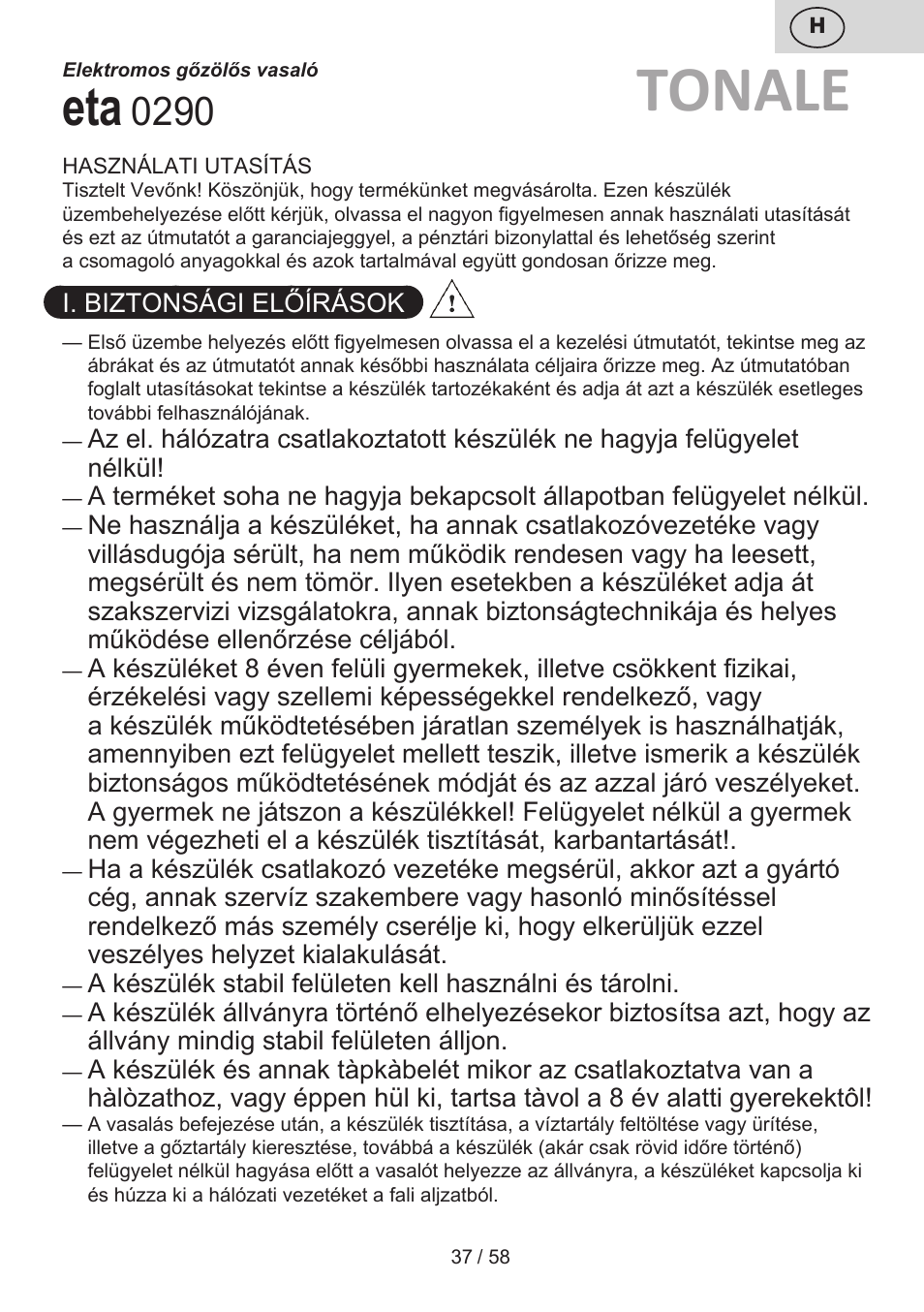 Tonale | ETA Tonale User Manual | Page 37 / 60