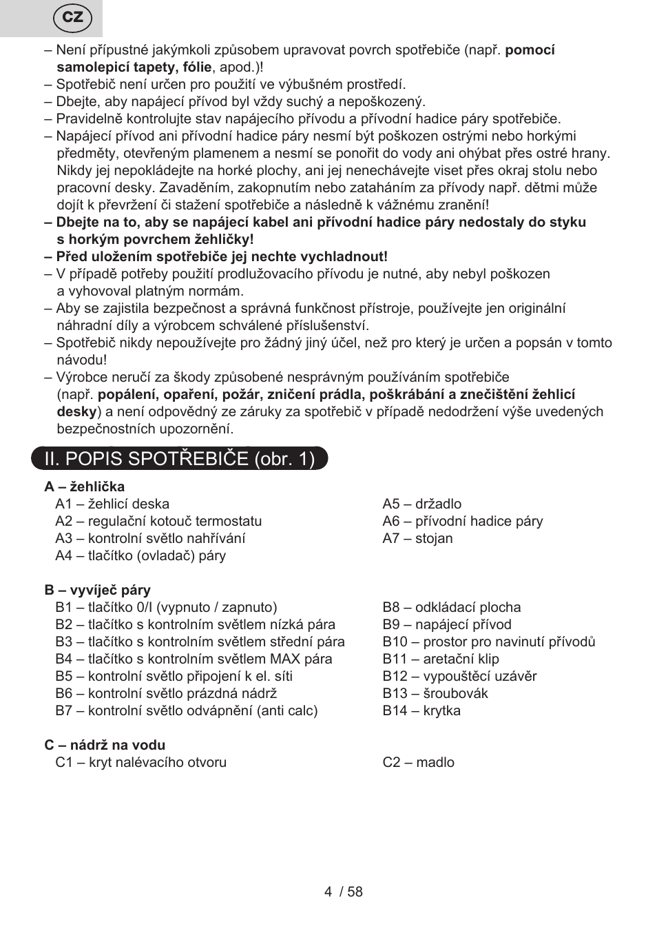 Ii. popis spotřebiče (obr. 1) | ETA Tonale User Manual | Page 4 / 60