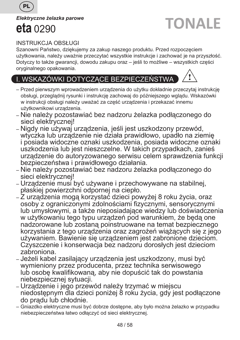 Tonale | ETA Tonale User Manual | Page 48 / 60