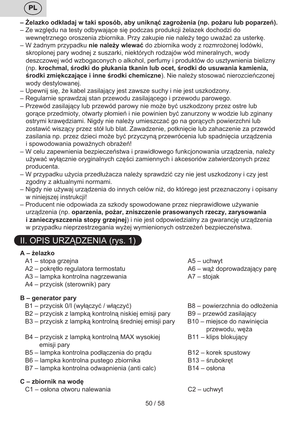 Ii. opis urządzenia (rys. 1) | ETA Tonale User Manual | Page 50 / 60