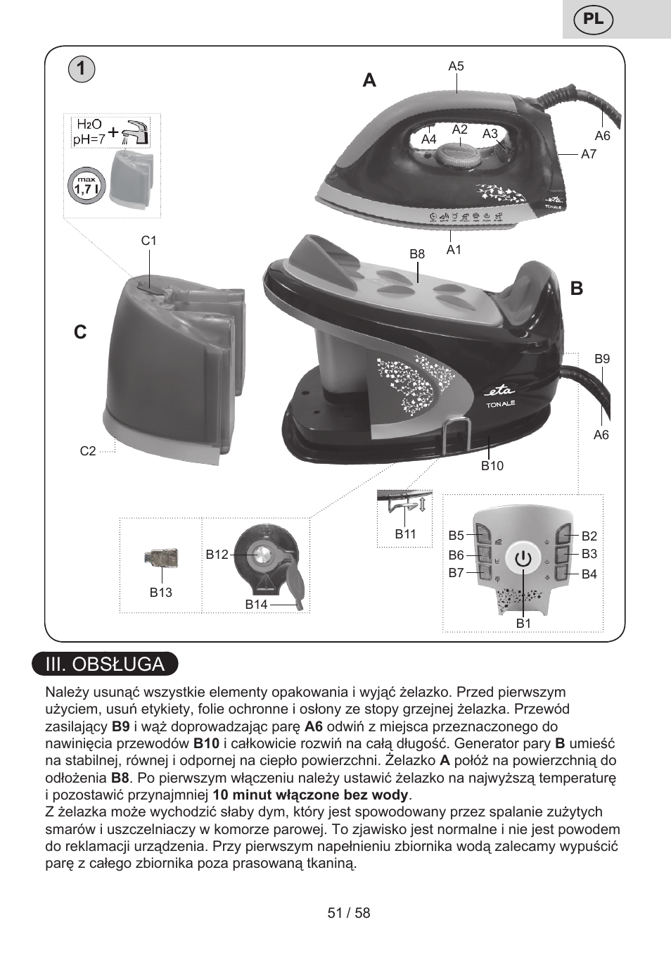 Iii. obsługa, 1a b c | ETA Tonale User Manual | Page 51 / 60