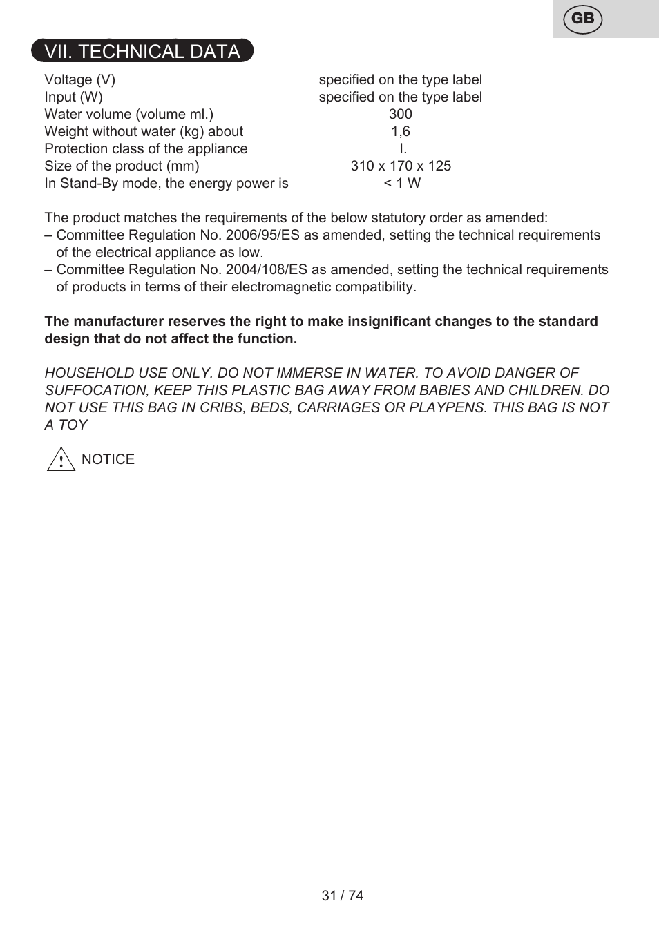 Vii. technical data | ETA Digi Viento User Manual | Page 31 / 76