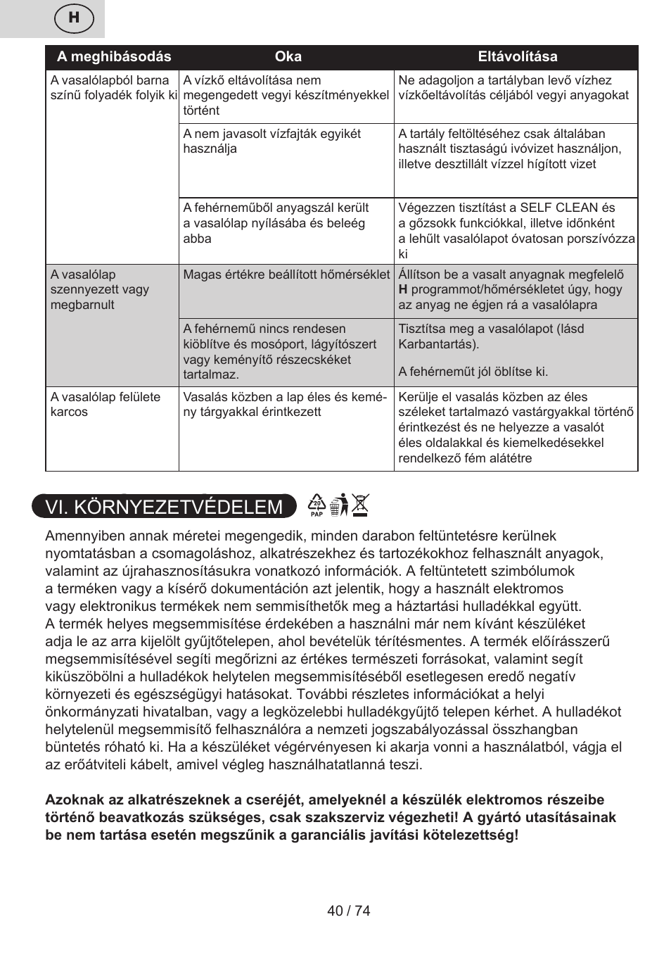 Vi. környezetvédelem | ETA Digi Viento User Manual | Page 40 / 76
