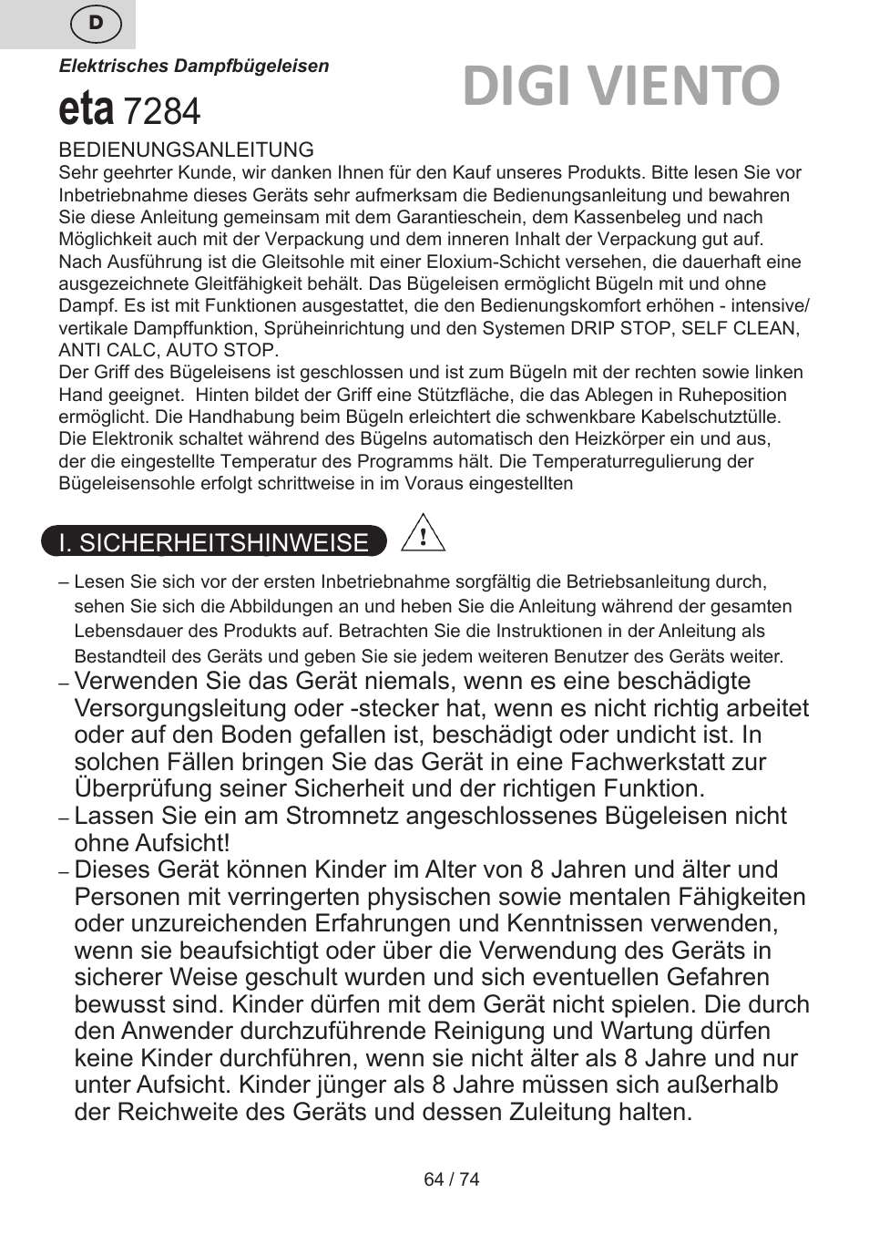 Digi viento | ETA Digi Viento User Manual | Page 64 / 76
