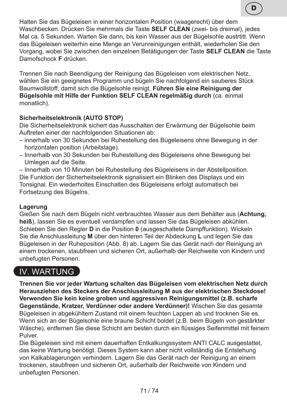 Iv. wartung | ETA Digi Viento User Manual | Page 71 / 76