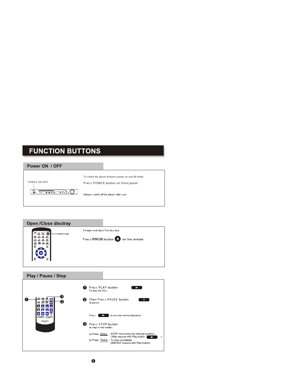 Power on / off, P res s p owe r button on front panel, P owe r on /of f | Curtis DVD6010 User Manual | Page 14 / 34