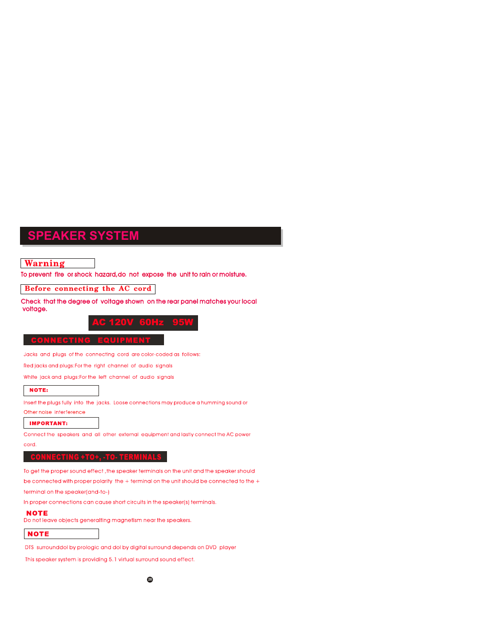 Speaker system | Curtis DVD6010 User Manual | Page 33 / 34