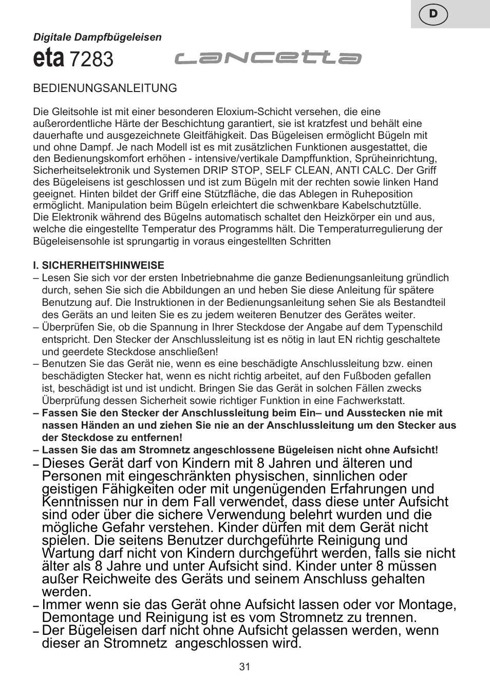 ETA Digi Lancetta User Manual | Page 31 / 92