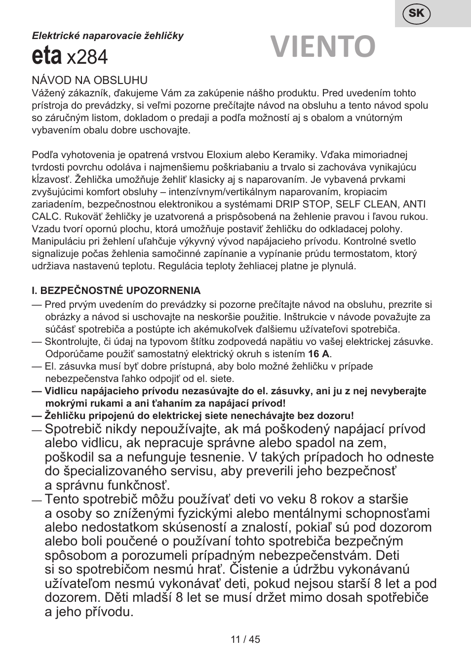 Viento, X284 | ETA Viento User Manual | Page 11 / 48