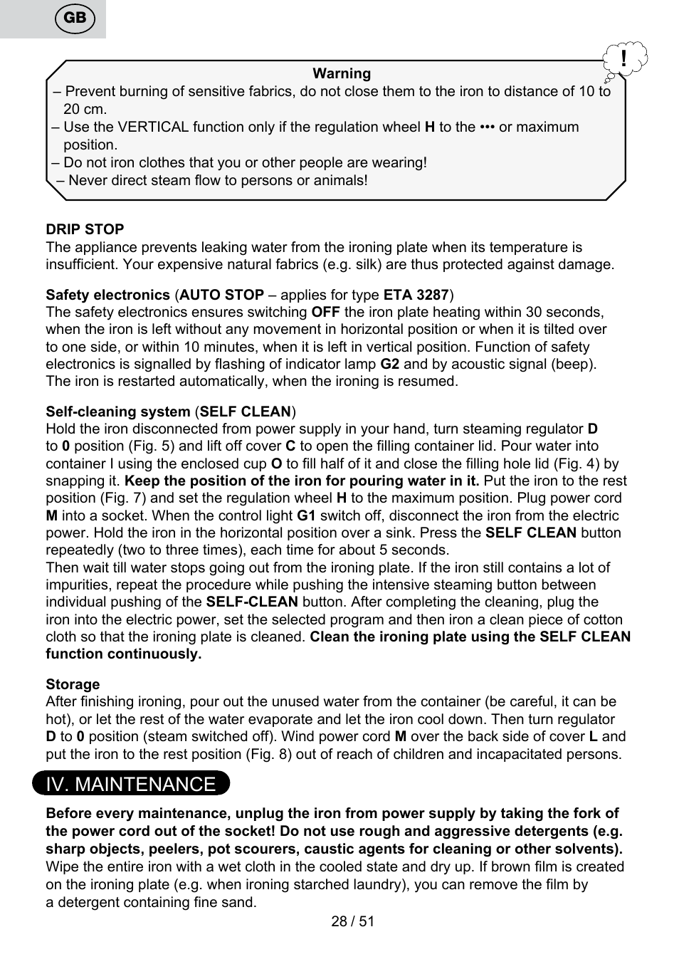Iv. maintenance | ETA Maesta User Manual | Page 28 / 56