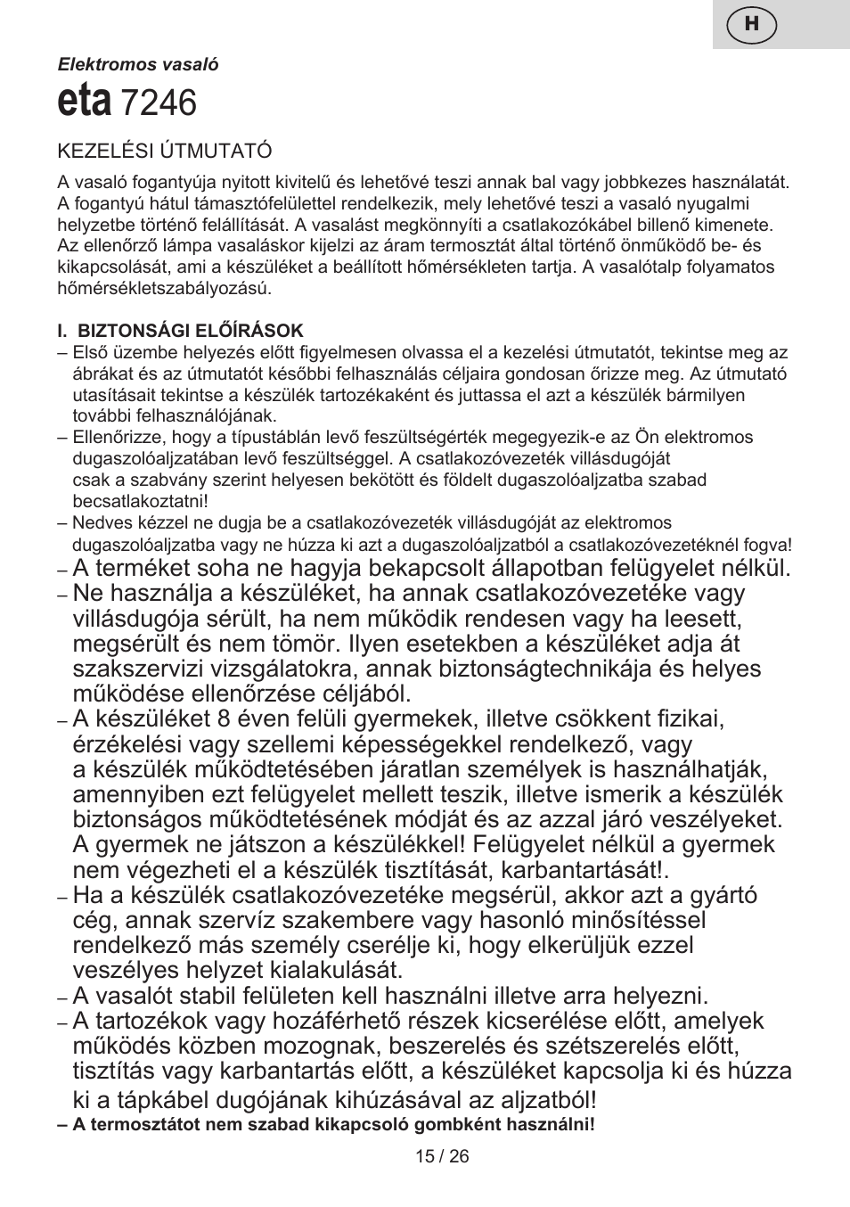 ETA Tradiční suchá žehlička 7246 User Manual | Page 15 / 28