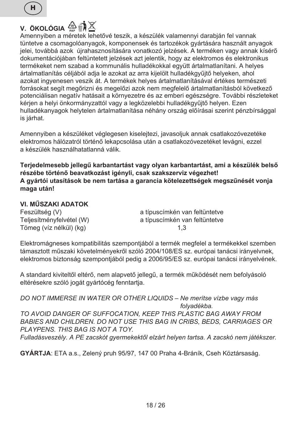 ETA Tradiční suchá žehlička 7246 User Manual | Page 18 / 28