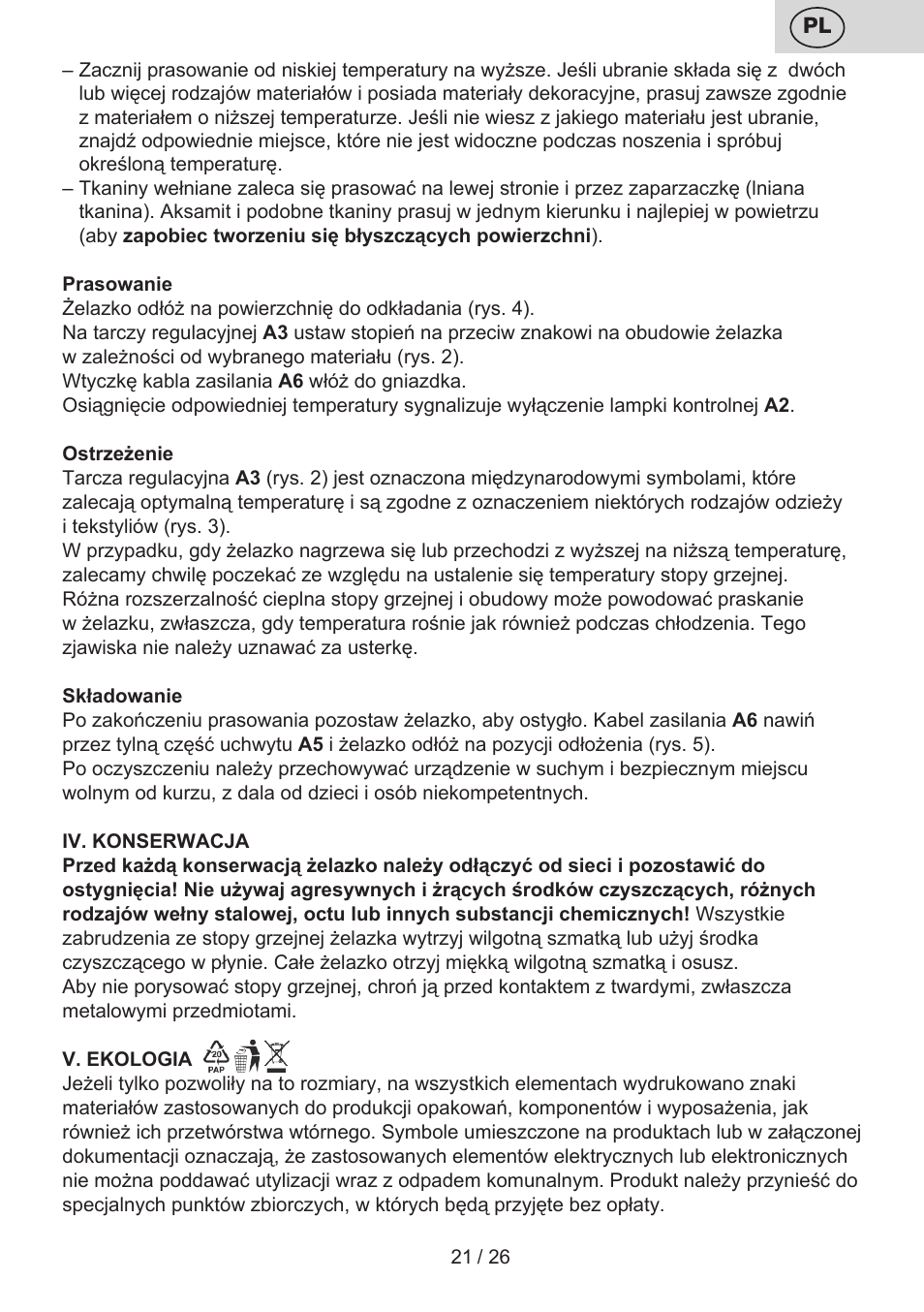 ETA Tradiční suchá žehlička 7246 User Manual | Page 21 / 28