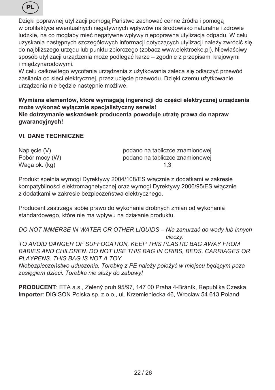 ETA Tradiční suchá žehlička 7246 User Manual | Page 22 / 28