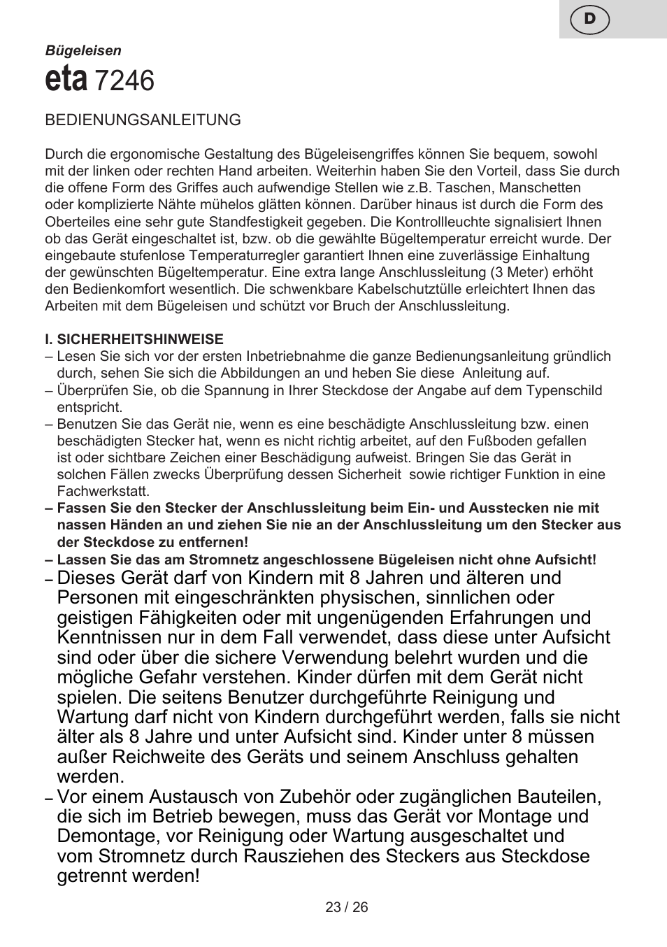ETA Tradiční suchá žehlička 7246 User Manual | Page 23 / 28