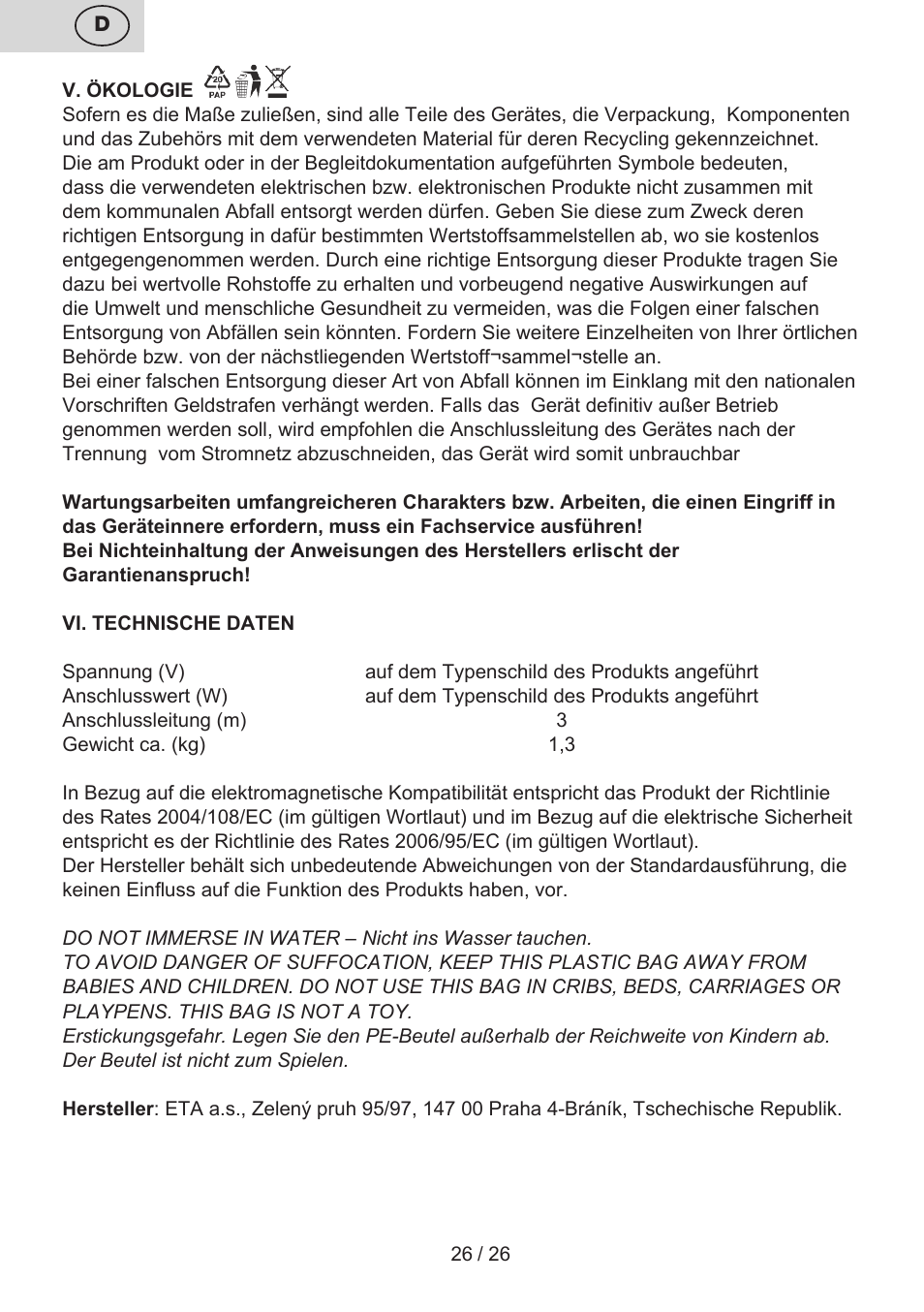 ETA Tradiční suchá žehlička 7246 User Manual | Page 26 / 28