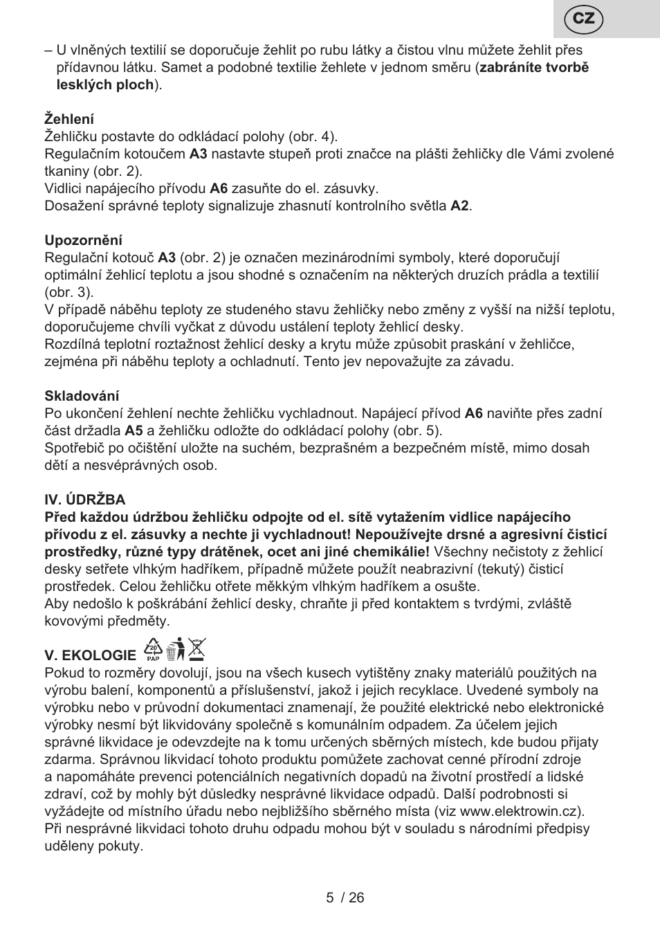 ETA Tradiční suchá žehlička 7246 User Manual | Page 5 / 28