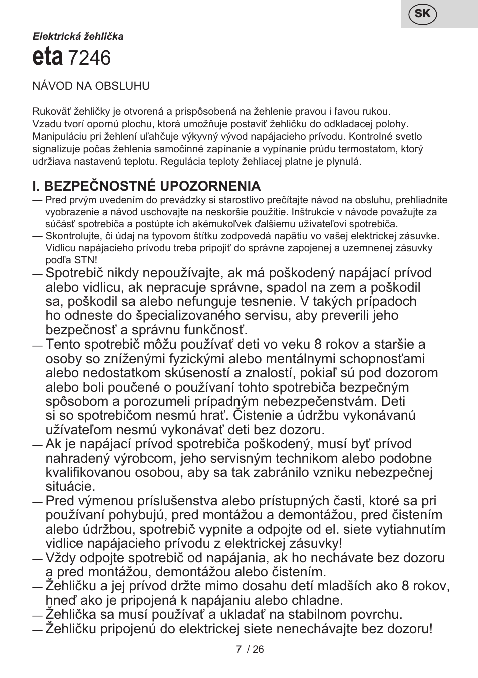 ETA Tradiční suchá žehlička 7246 User Manual | Page 7 / 28